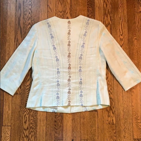 Sigrid Olsen Linen Embroidered Jacket Size 6P Collarless Blazer - Picture 10 of 11